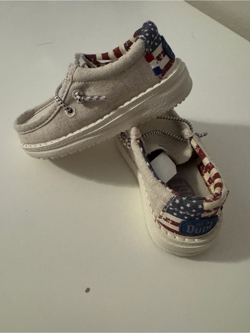 Kids' Beige Canvas Slip-On with American Flag Trim size TD7